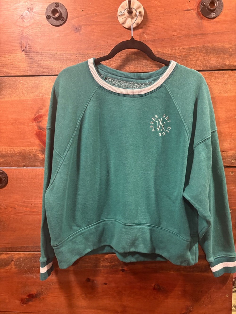 Lou & Grey Apres Ski Club Teal Green Crewneck Sweatshirt with White Trim
